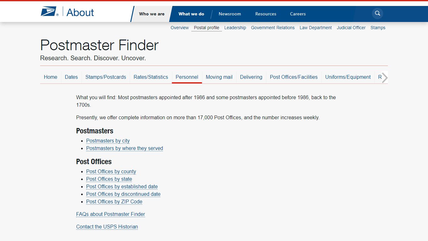 Postmaster Finder - Who we are - About.usps.com